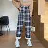 Pantalones de Cuadros Forrados de Polar para Mujer Primavera Cintura Alta Gruesos Cálidos Pierna Recta Pantalones de Lana de Cordero Se Pueden Usar Afuera Pantalones de Cuadros Pierna Ancha