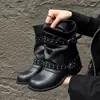 Botas Western Retro para Mujer 2026 Nuevo Estilo Botines Fruncidos Botas Negras Cortas Retro para Mujer Tacón Grueso Botas Rider para Leggings