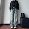 Marca americana de moda transfronteriza callejera 2026 nuevo retro pierna recta estampado de leopardo patchwork desgastado roto pierna ancha jeans anticuados