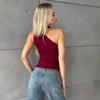 2025 Europeo y Americano Transfronterizo Nuevo Estilo Un Hombro Cinta Halter Top Moda Color Puro Ajustado Corto Casual Sin Mangas