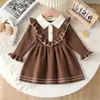INS Explosiones Vestido Largo de Punto para Niños Niñas Primavera Otoño e Invierno Cuello Solapa Vestido de Punto Manga Larga Vestido de Princesa Vestido Largo