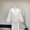 Nova Jaqueta de Penas Jacquard Chinês com Pelo de Vison Genuíno 2025 Inverno Novo Fresca Fada Gola Redonda Traje Tang Aprimorado Top