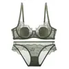 Lingerie Sexy Transfronteiriça para Mulheres, Estilo Fino, Minimiza Seios Grandes, Sutiã Respirável, Push-Up, Renda Confortável, Conjunto de Sutiã Plus Size