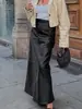 Falda de Cuero Negra Mate Retro Europea y Americana para Mujer Moda Otoño e Invierno 2026 Falda de Línea A para el Trabajo de Alta Cintura Falda Larga Ropa para Mujer