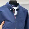 Camisa Oxford de Manga Longa 100% Algodão Puro para Homens, Moda Outono Casual Bordada Camisa Surplus Masculina para Negócios e Uso Diário