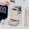 Portalápices giratorio Caja de almacenamiento de escritorio para oficina Doble capa a prueba de polvo Soporte para almacenamiento de brochas de maquillaje Lápiz labial Sombra de ojos Estante de almacenamiento