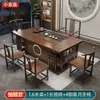 Juego de mesa de té y sillas de madera maciza, mesa de té de oficina con tetera, mesa de té integrada, preparación de té Kung Fu, una mesa y cinco sillas