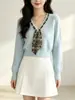 Elegante abrigo de punto con cuello en V de un solo botón, nuevo modelo otoño e invierno 2026, cárdigan de punto versátil y elegante para mujer