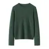 Camiseta base de cachemira para mujer de otoño e invierno 100% cachemira pura, cuello redondo, sin costuras, color liso, manga larga, con borde enrollado