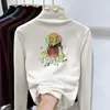 Camiseta Espessa de Manga Longa para Meninas com Bordas Franzidas, Gola Meia-Alta Estilosa, Camiseta Base Escovada para Outono e Inverno