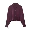 Roupas Femininas Europeias e Americanas Transfronteiriças Outono Vintage Versátil Estilo Balão Textura de Seda Blusa Top Manga Longa Novo Modelo 2026