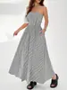 Vestido Sexy de Rayas Bloque de Color sin Tirantes para Mujer, Nuevo Estilo de Alta Gama para Verano, Elegante Vestido Largo de Cintura Alta Adelgazante