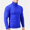 Suéter Masculino de Gola Alta 2026 Outono Inverno Cor Sólida Slim Fit Tamanho Plus Manga Longa Pulôver Tricô Casual Quente Camada de Base