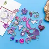 Mixto 30 flor de aleación de aceite púrpura amor pequeño colgante aretes hechos a mano pulsera accesorios de joyería diy venta al por mayor