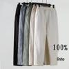 Calças de Linho de Verão Masculinas Finas Largas plus size Algodão Linho Cropped Calças Casuais Masculinas Estilo Chinês Calças Masculinas Calças de Linho
