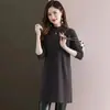 Vestido cruzado com tricô de temperamento de casaco feminino inverno solto plus size comprimento do joelho longo outono e inverno sensação de temperamento