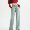 Jeans de pierna ancha de color claro para mujer, de tiro alto, nuevo estilo de otoño, talla grande, holgados, adelgazantes, para cuerpos con forma de pera, pantalones de pierna recta