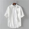 Camisa de Manga Corta para Hombre Camisa de Algodón y Lino Verano Delgada Holgada Manga Media Estilo Japonés Marca de Moda Chaqueta de Siete Mangas de Seda Helada de Moda