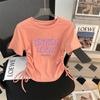 Camiseta de Algodón Puro de Cuello Redondo con Manga Corta en el Hombro Derecho para Mujer Verano 2025 Nuevo Estilo Sexy Puro Lujurioso Estilo Cintura Ajustada Top
