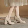Zapatos para Mujer Jin Gang MY7001 Mary Jane de Tacón Grueso 2024 Nuevos Primavera y Otoño de Tacón Alto Combinables Zapatos de Boca Baja para Mujer
