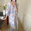 Estilo Nuevo 2026 Estilo Nacional Bata de Noche para Mujer, Verano Elegante y de Alta Gama Algodón Seda Ropa de Dormir, Nuevo Estilo Chino Vestido Largo de Algodón Seda para Vacaciones en la Costa