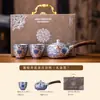 Juego de Tetera de Loto Azul y Blanco Plateado con una Tetera y Dos Tazas, Juego de Té Kung Fu para Uso Doméstico, Juego en Caja de Regalo para Preparar Té