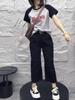 24221 Da Ai Mei Yi Yuan Verão 2026 Nova Camiseta Estilo Coreano com Estampa de Letras Calças Retas Emagrecedoras Moda Feminina