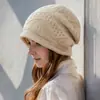 Gorro de invierno, gorro de lana tejido para mujer, engrosado y cálido, protege las orejas, elegante y versátil, hace que la cara se vea más pequeña, gorro de poner