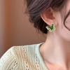 Pendientes de Cristal Verde Degradado con Borde de Diamante Estilo Ins Simple y Fresco Pendientes Dulces y Lindos