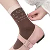 Calcetines de Primavera y Verano para Mujer en Bloques de Color Rosa y Marrón, Calcetines de Media Pantorrilla con Estampados Florales, Calcetines Holgados Estilo Coreano Combinados con Zapatos Pequeños de Cuero