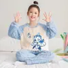 Pijama Infantil de Lã Coral Outono e Inverno Gola Redonda Meninas Crianças Médias e Grandes Desenho Animado Infantil Conjunto de Roupas Quentes de Pelúcia