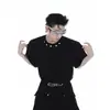 Camiseta de Manga Corta con Diseño de Logo Metálico para Hombre, Moda Americana de Primavera Marca Mamba Algodón Camiseta, Top Redondo Oversize
