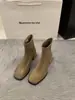 Botines de tacón alto, punta cuadrada, corte ajustado para mujer, colección otoño/invierno 2024, forrados de felpa, estilo coreano, botines cortos, botas tipo Martin