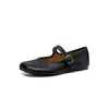 Sapatos Retro de Dedo Dividido Femininos de Boca Rasa Sapatos Únicos Outono Novo Estilo Couro Genuíno por Dentro e por Fora Fivela Única Sapatos Únicos de Fundo Plano Sapatos Mary Janes Femininos