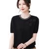 Estilo Ocidental Mãe Verão Manga Curta Camisa Seda Gelo Meia-idade e Idosa Verão Novo Estilo Blusa Feminina Fina Gola Redonda Solta