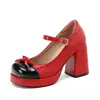 Zapatos de charol para mujer 2026, bloques de color, suela gruesa, tacón ultra alto, tallas 40-45, con lazo, estilo Mary Jane, estilo universitario
