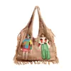 Bolso de mano tejido casual estilo coreano 2026 para mujer, nuevo bolso de hombro de gran capacidad con bordado de borlas, bolso artístico