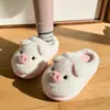 Pantuflas de Invierno Suaves y Gruesas con Suela Gruesa, Peludas, para el Hogar, para Mujer, Lindos Dibujos Animados de Cerdo Rosa, Felpa Cálida, Zapatos Postparto