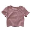 Camiseta de Algodón con Hilo Color Macarrón Estilo Coreano Verano Todo Combina Top Ultracorto Pulóver Cuello Redondo Estilo Sencillo para Mujer