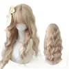 Peluca completa para mujer con cabello largo y rizado, flequillo al aire, rizos de lana rubio platino, estilo Lolita, peluca completa para uso diario