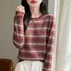Long Sleeve Stripe Cool Feel Small Floral Draping Smooth Tencel Lyocell Versatile Knitwear Round Neck Base Layer Commute