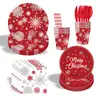 Decoración de Mesa para Fiesta de Copos de Nieve Navideños Transfronteriza, Vasos de Papel Desechables, Platos de Papel, Servilletas de Papel, Juego de Vajilla