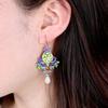 Aretes de Plata S925 Ciervo Dorado Rey Vintage Elegantes Esmalte Floral Jade Hetian Magnolia Tendencia Nacional para Mujer Joyería de Plata