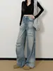 Calça jeans larga estilo americano rasgada para mulheres, novo estilo de verão, plus size, corte solto, modeladora, adequada para corpo tipo pera, calça reta
