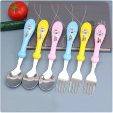 Desenho animado estampa abelha garfo colher alimentação de bebê talheres aço inoxidável garfo colher suplemento alimentar portátil colher de treinamento