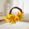 Corona Artificial con Girasoles, Hojas de Arce, Calabazas, Bayas Rojas, Círculo de Enredadera Colgante de Puerta para Acción de Gracias, Halloween, Decoraciones Festivas, Navidad