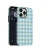 Funda a Cuadros Azules y Blancos de Cáscara Blanda y Dura Adecuada para iPhone Apple 17/16, Funda de Doble Capa Dos en Uno para 15/13