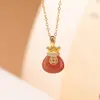 Yiluyin Prata Esterlina S925 Banhado a Ouro Jade Água Clara Ágata Vermelha do Sul Saco da Sorte Moeda de Cobre Pingente Versátil Auspicioso
