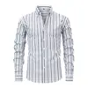 2026 Nova Camisa Casual Cardigan de Manga Longa com Estampa Digital Listrada para Homens de Venda Transfronteiriça Moda de Alta Qualidade Roupas Masculinas