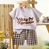 Traje de Manga Corta para Niños Niños, Camiseta de Algodón de Verano para Niños, Ropa para Bebés Niños, Estilo Coreano Transpirable para Niños Pequeños Niñas